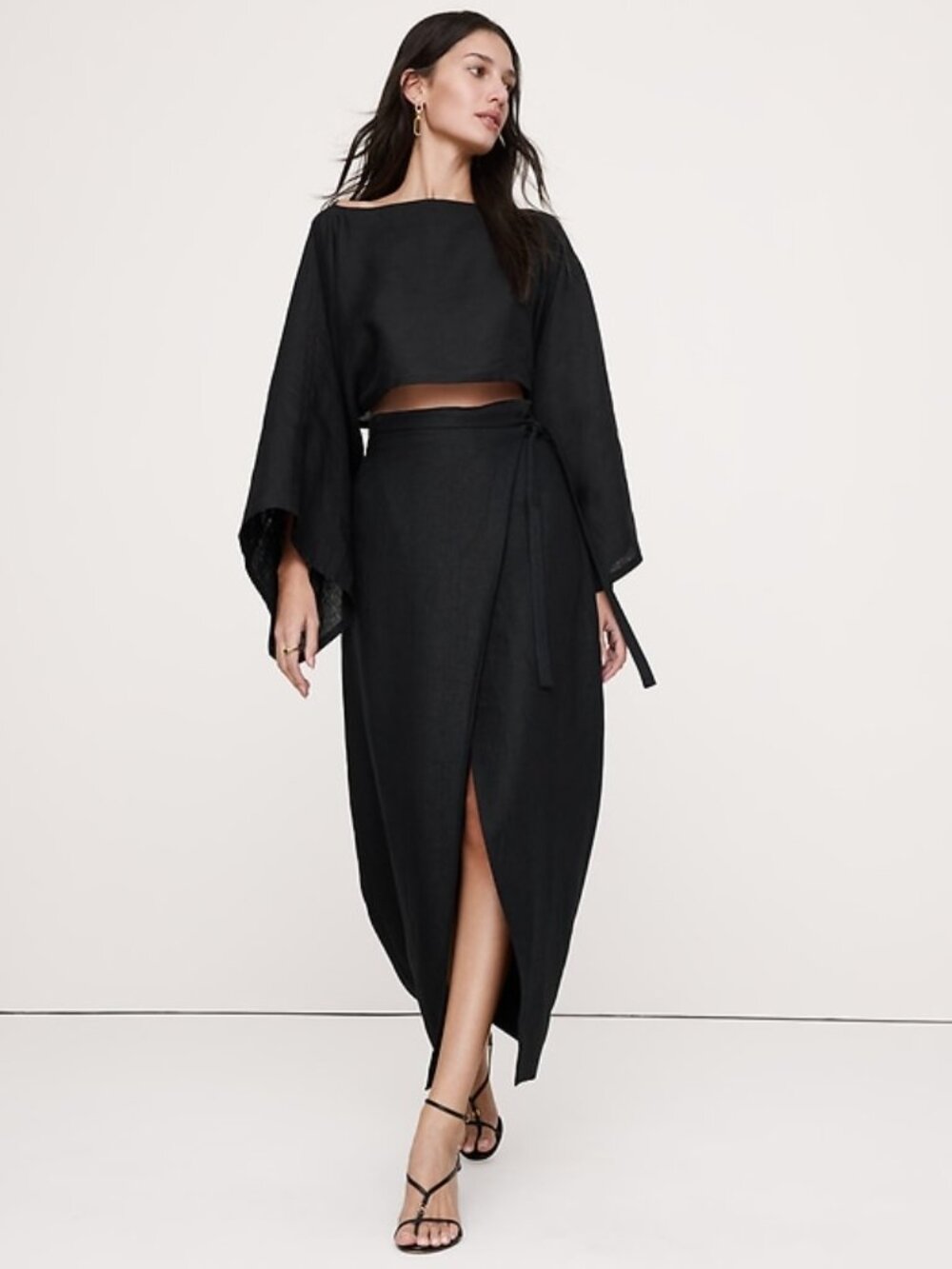 NEW Banana Republic Linen Wrap Maxi Skirt in Black